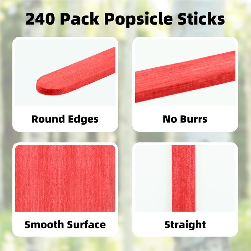 WISYOK 240 Pcs Red Popsicle Sticks for Crafts, 4.5 Inch Christmas Wooden Craft Sticks, Ice Cream Sticks, Christmas Valentines Day Crafts, Great for DIY Creative Designs and Children Education - Image 3
